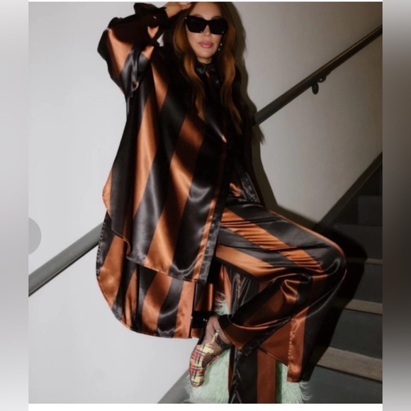 Dressed in LALA Pants - Dressed in LALA Black and Brown Striped Pantsuit